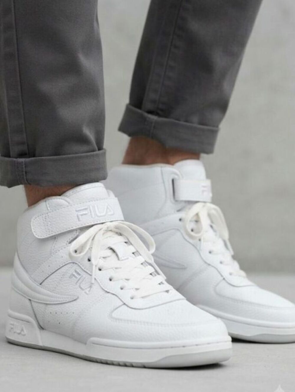 Fila Men's White High-Top Sneakers with Gum Sole